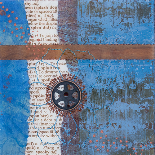 Photograph of mixed media artwork Once In A Blue Moon No. 6 by artist Heather Elliott
