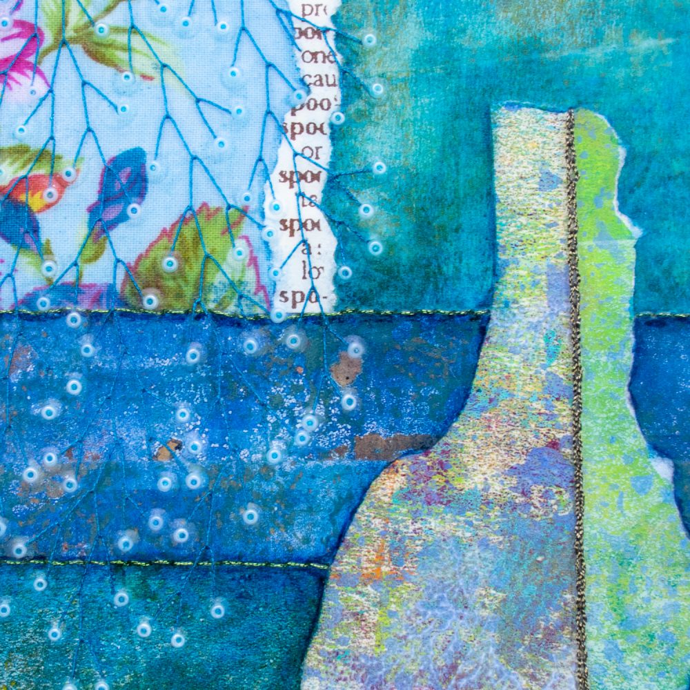 She Loved Flowers No. 8 Mixed Media Painting by artist Heather Elliott, detail view
