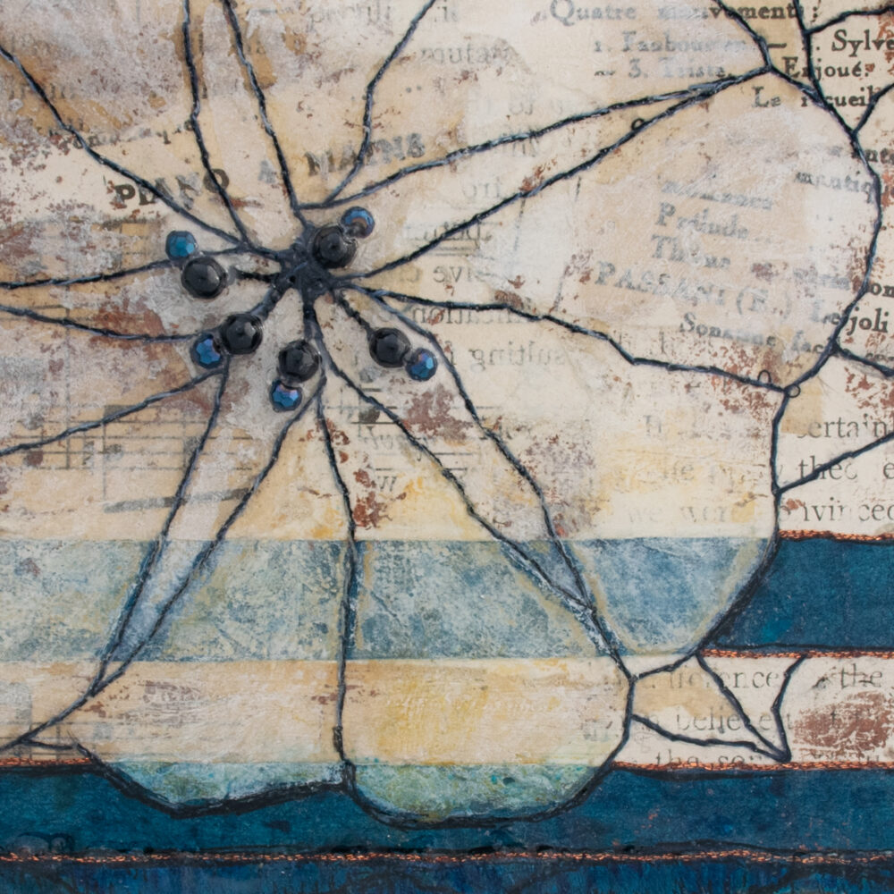 Detail of Moonflower Nocturne No. 2, a mixed media painting by artist Heather Elliott