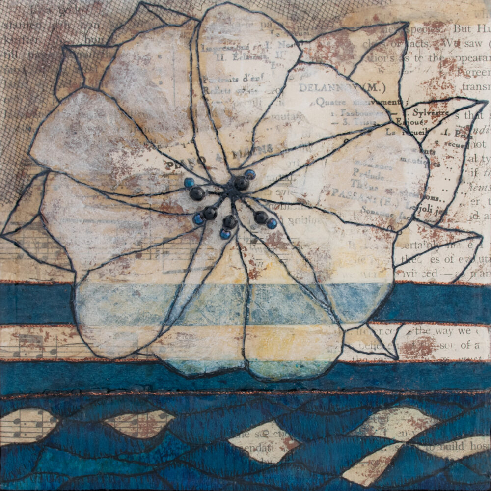Image of Moonflower Nocturne No. 2, a mixed media painting by artist Heather Elliott