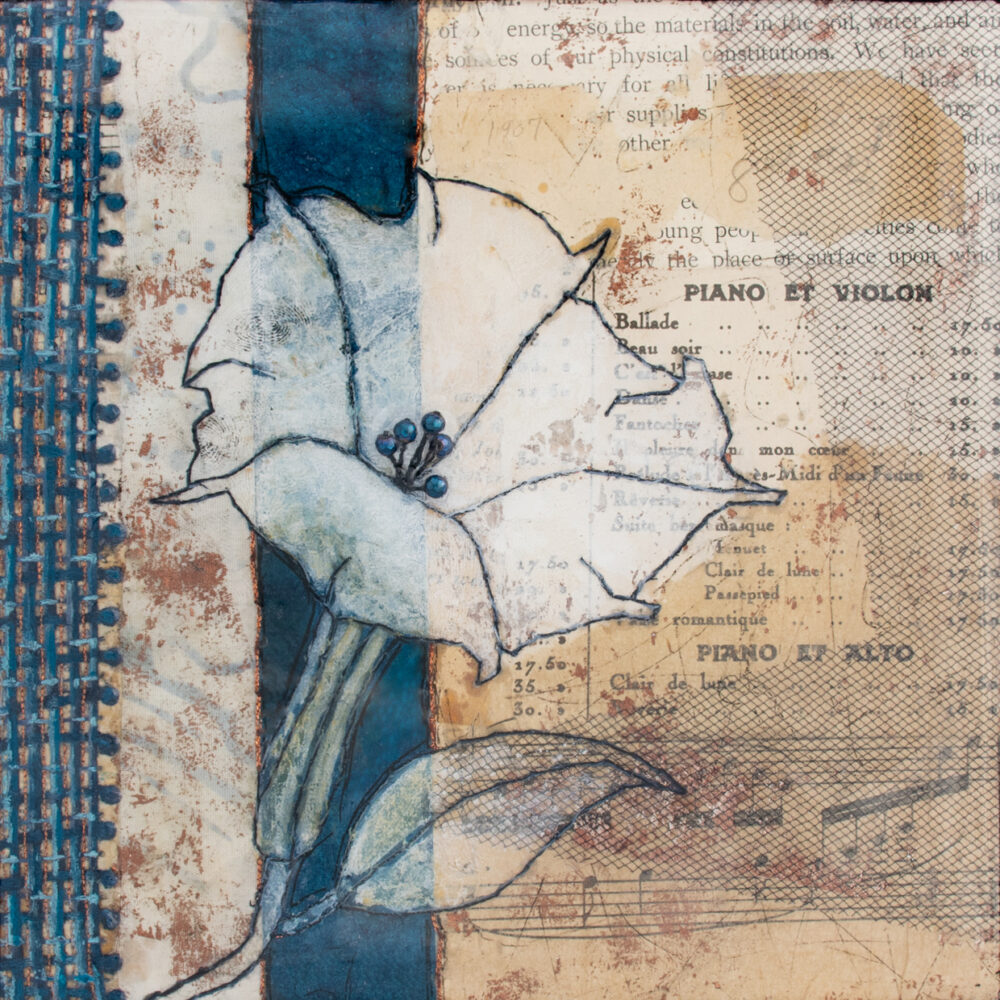 Image of Moonflower Nocturne No. 6, a mixed media painting by artist Heather Elliott