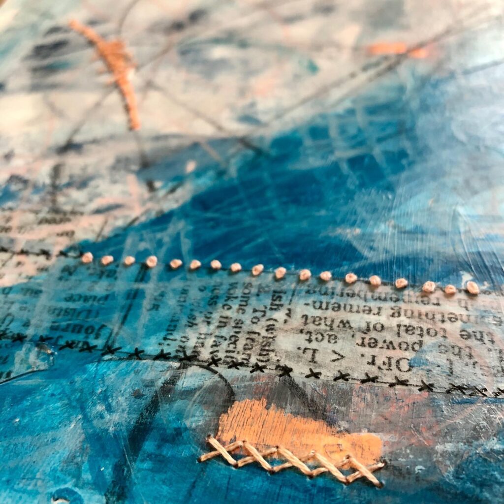 Close up image of First Frost No. 10, a mixed media painting by artist Heather Elliott